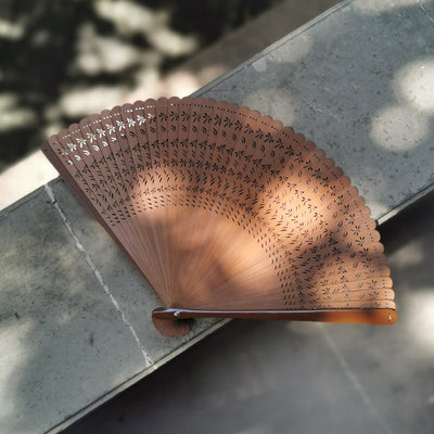 Buddha Stones Dragonfly Floral Hollow Engraved Dog Lotus Leaf Handheld Bamboo Folding Fan