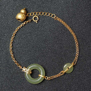 Buddha Stones Round Jade Peace Buckle Gourd Fu Character Auspicious Prosperity Chain Bracelet Bracelet BS 13