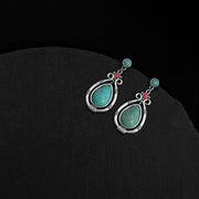 Buddha Stones Tibet Vintage Turquoise Waterdrop Strength Drop Dangle Earrings Clips Earrings BS 6