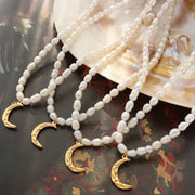 Buddha Stones Pearl Crescent Moon Calm Necklace Pendant