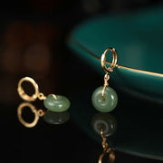 Buddha Stones Hetian Cyan Jade Peace Buckle Luck Earrings Earrings BS 4