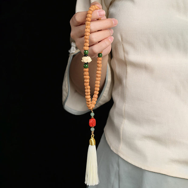 Buddha Stones Bodhi Seed Green Sandalwood Lotus Dzi Bead Peace Double Wrap Bracelet