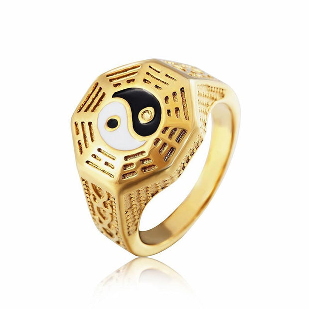 Buddha Stones Yin Yang Symbol Copper Luck Ring