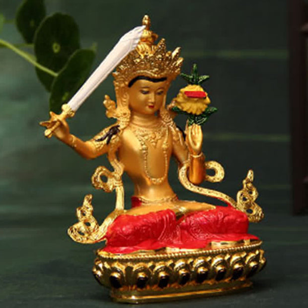 Buddha Stones Manjusri Bodhisattva Figurine Serenity Copper Statue Offering Decoration