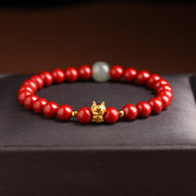 Buddha Stones 999 Gold Year of the Dragon Natural Cinnabar Jade Copper Coin Fu Character Blessing Bracelet Bracelet BS 6mm Red Cinnabar(Wrist Circumference 14-16cm) Dragon Copper Coin