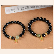 Buddha Stones Black Onyx Hetian Jade Bead Lucky Fortune Charm Bracelet Bracelet BS 10