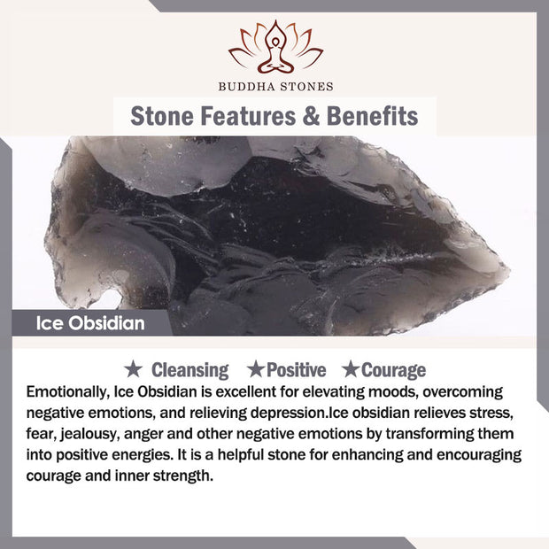 Buddha Stones Natural Ice Obsidian Wolf Tooth Pattern Cleansing Necklace Pendant