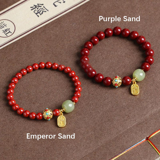 Buddha Stones Cinnabar Green Aventurine Fortune Protection Charm Bracelet Bracelet BS 8