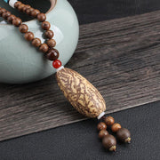 Buddha Stones Tibetan Wenge Wood Bodhi Seed Agate Balance Peace Necklace Pendant