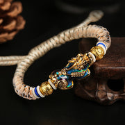 Buddha Stones Feng Shui PiXiu Color Change Copper Coin Beads Wealth String Bracelet Bracelet BS Beige Black PiXiu
