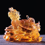 Buddha Stones Feng Shui Dragon Turtle Coins Handmade Liuli Crystal Luck Art Piece Home Office Decoration Decorations BS Gold Large