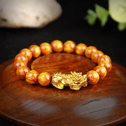 Buddha Stones Lucky Golden Tiger Eye Abundant Pixiu Bracelet Bracelet BS 1