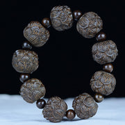 Buddha Stones Ebony Wood Eighteen Arhats Lotus Dragon Engraved Balance Bracelet Bracelet BS 20mm*9 Beads(Lotus)