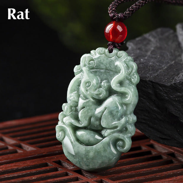 Buddha Stones Natural Jade 12 Chinese Zodiac Prosperity Necklace Pendant Necklaces & Pendants BS Rat