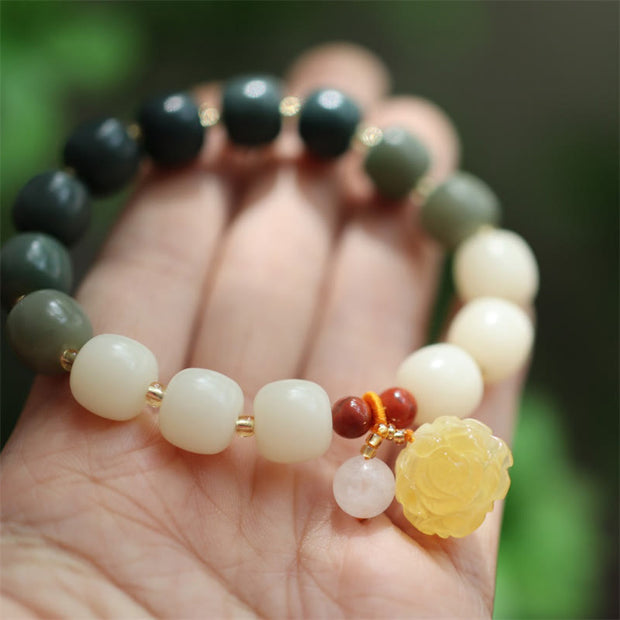 Buddha Stones Gradient Bodhi Seed Amber Lotus Peace Bracelet