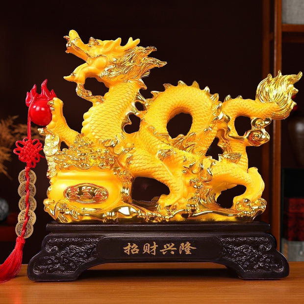 Buddha Stones Year Of The Dragon Attract Wealth And Prosperity Ingots Protection Success Home Decoration Decorations BS Lucky And Prosperous Golden Dragon 23*8*20cm
