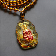 Buddha Stones Ksitigarbha Buddha Liuli Crystal Compassion Amulet Necklace Pendant Necklaces & Pendants BS Yellow Ksitigarbha