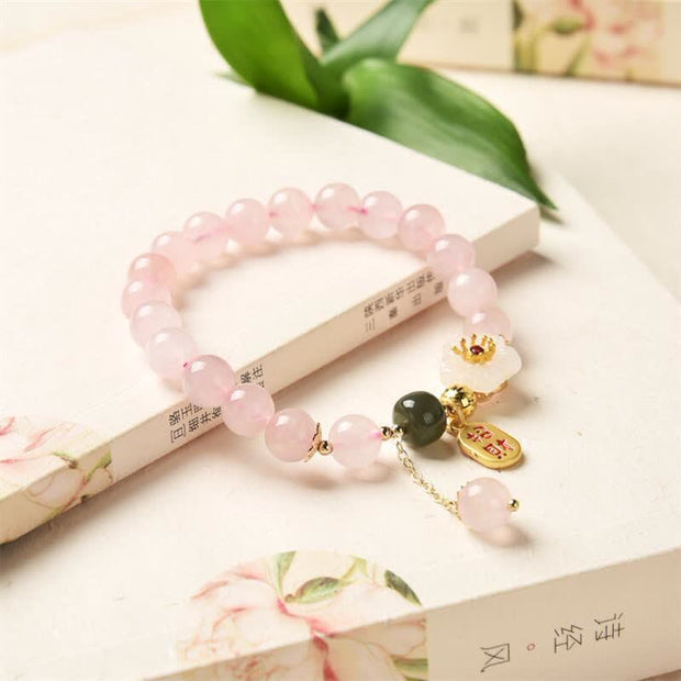 Buddha Stones Natural Pink Crystal Jade Flower Warm Love Bracelet Bracelet BS 1