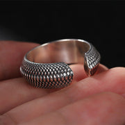Buddha Stones Simple Dragon Scale Design Copper Luck Wealth Adjustable Ring