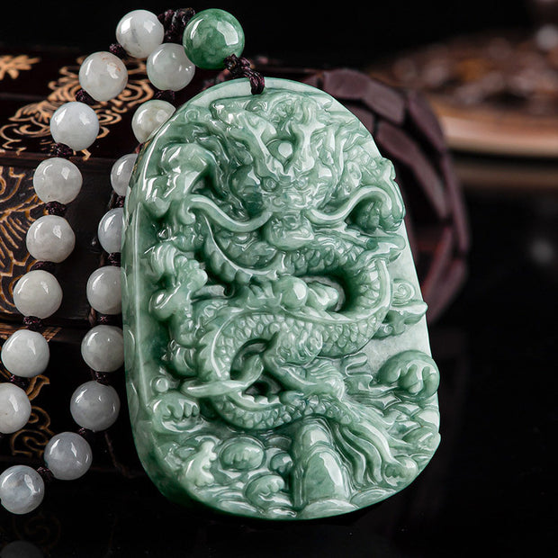 Buddha Stones Chinese Zodiac Dragon Jade Prosperity Necklace Bead String Pendant Necklaces & Pendants BS 1