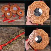Buddha Stones Feng Shui Bagua Map Peach Wood Five-Emperor Coins Chinese Knotting Balance Energy Map Mirror Bagua Map BS 8