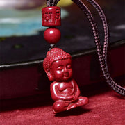Buddha Stones Natural Cinnabar Buddha Pattern Om Mani Padme Hum Blessing String Necklace Pendant Necklaces & Pendants BS 2