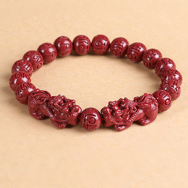 Buddha Stones Natural Double PiXiu Cinnabar Om Mani Padme Hum Wealth Luck Bead Bracelet Bracelet BS 2