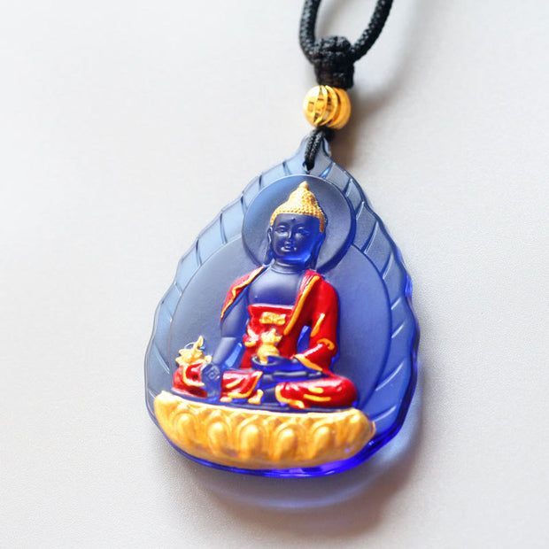 Buddha Stones Tibet Medicine Buddha Liuli Crystal Compassion Necklace Pendant Necklaces & Pendants BS Leaf Medicine Buddha