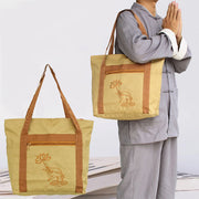Buddha Stones Spiritual Mind Practice Lotus Embroidery Pattern Canvas Shoulder Bag Tote Bag Bag BS 2