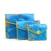 Buddha Stones Jewelry Silk Purse Pouch Gift Bags Decoration Decorations BS Blue 10*12cm