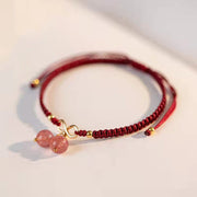 Buddha Stones Natural Strawberry Quartz Amethyst Green Phantom Bead Positive Bracelet