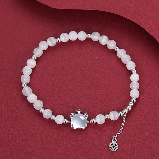 Buddha Stones 925 Sterling Silver Year of the Dragon Chinese Zodiac Natural Cat's Eye Chalcedony Copper Coin Success Bracelet Bracelet BS 1
