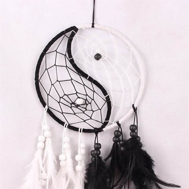 Buddha Stones Yin Yang  Dream Catcher Circular Net with Feathers Balance Decoration Decorations BS 4