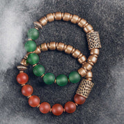 Buddha Stones Tibetan Red Agate Green Agate Copper Confidence Fortune Bracelet