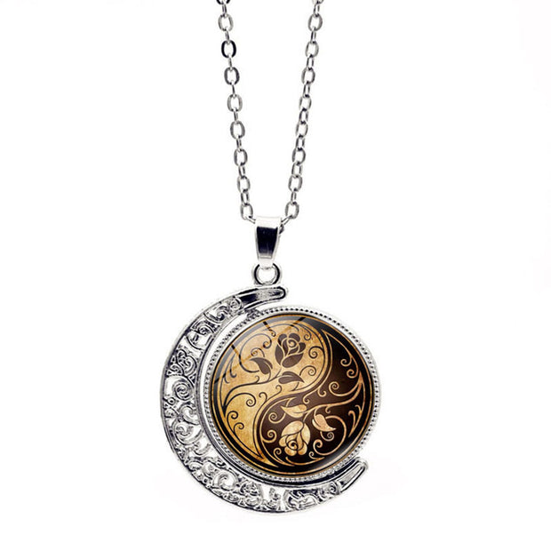Buddha Stones Yin Yang Moon Balance Harmony Rotation Necklace Pendant Necklaces & Pendants BS Yin Yang&Flowers