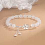 Buddha Stones White Jade Peach Blossom Petals Flower Luck Bracelet Bracelet BS White Jade(Protection♥Happiness)(Wrist Circumference 14-16cm)