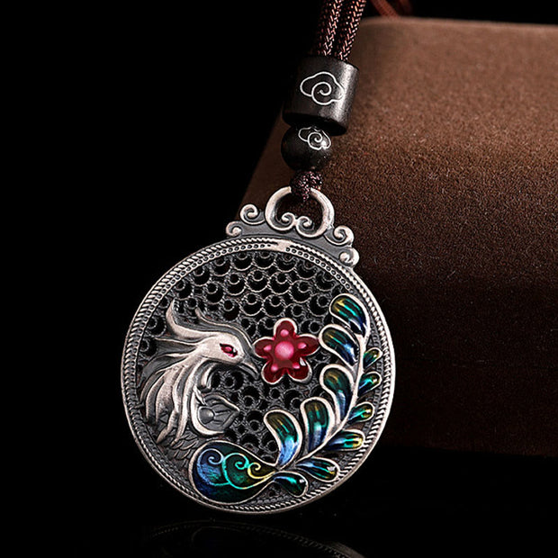 Buddha Stones 990 Sterling Silver Phoenix Luck Protection Necklace Pendant