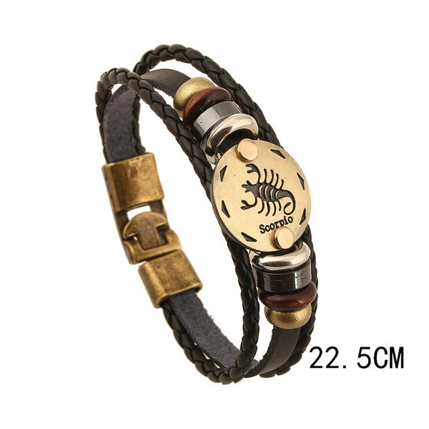 12 Constellations of the Zodiac Hematite Leather Charm Bracelet (Extra 30% Off | USE CODE: FS30) Bracelet BS 17