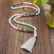 108 Mala Beads Amazonite Black Glitter Stone Positive Tassel Bracelet (Extra 30% Off | USE CODE: FS30) Mala Bracelet BS 16