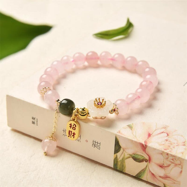 Buddha Stones Natural Pink Crystal Jade Flower Warm Love Bracelet Bracelet BS Pink Crystal (Soothing ♥ Warmth)