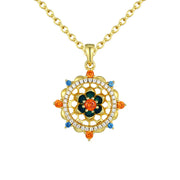 Buddha Stones 925 Sterling Silver Lotus Flower Colorful Zircon New Beginning Necklace Pendant