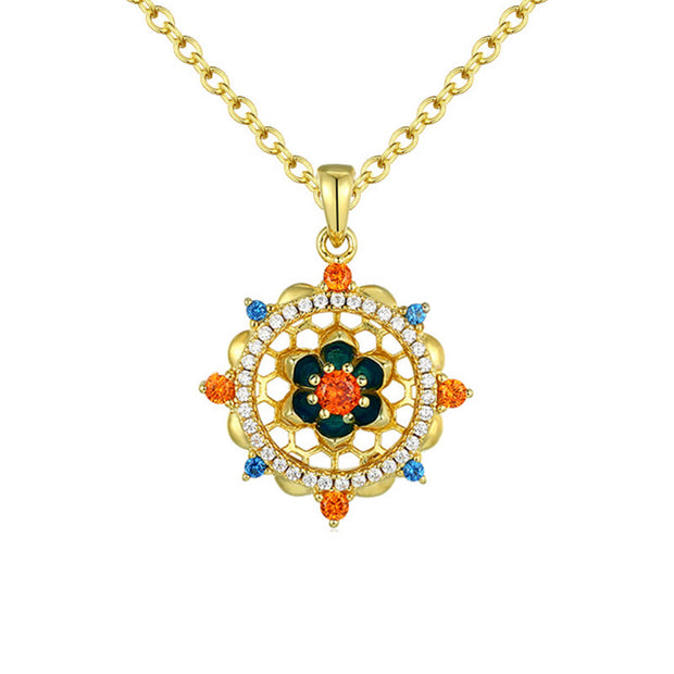Buddha Stones 925 Sterling Silver Lotus Flower Colorful Zircon New Beginning Necklace Pendant Necklaces & Pendants BS 4