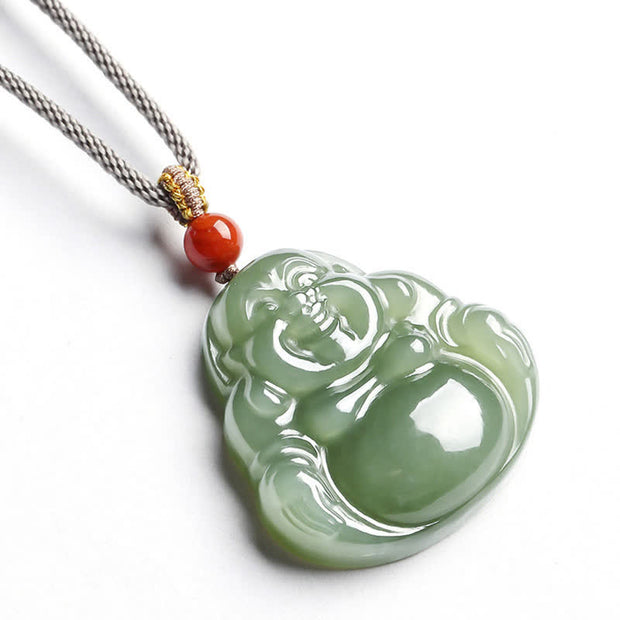 Buddha Stones Laughing Buddha Hetian Jade Abundance Necklace String Pendant Necklaces & Pendants BS 11