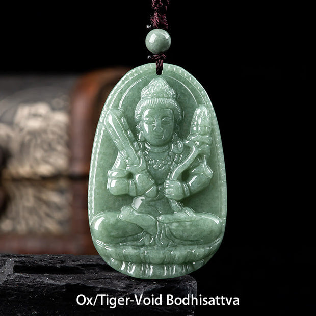 Buddha Stones Chinese Zodiac Natal Buddha Natural Jade Wealth Prosperity Necklace Pendant Necklaces & Pendants BS Ox/Tiger-Void Bodhisattva