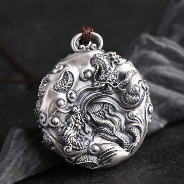 Buddha Stones 999 Sterling Silver Nine Dragons Playing With A Pearl Luck Protection Necklace Pendant