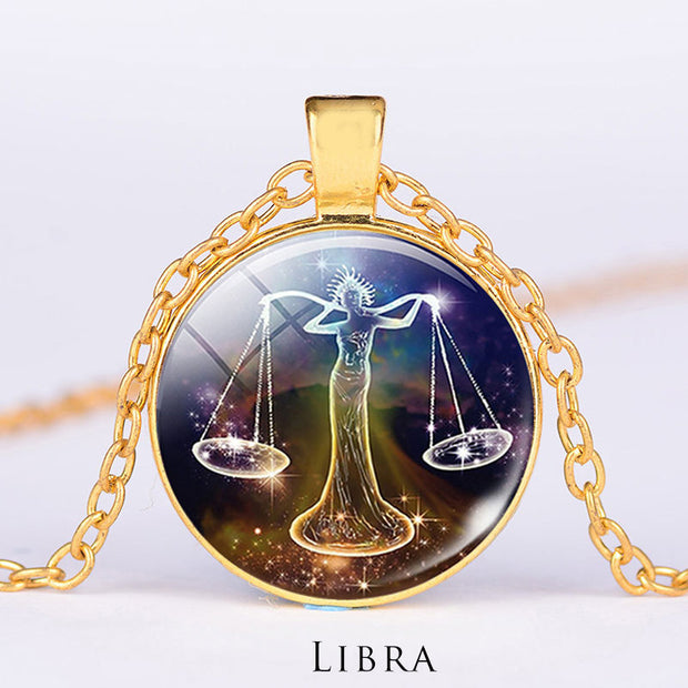 12 Constellations of the Zodiac Moon Starry Sky Protection Blessing Necklace Pendant Necklaces & Pendants BS Gold Libra