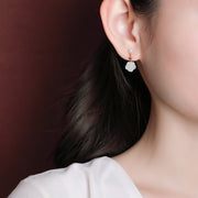 Buddha Stones 925 Sterling Silver Plated Gold Jade Rose Flower Cyan Jade Pearl Luck Earrings Earrings BS 6