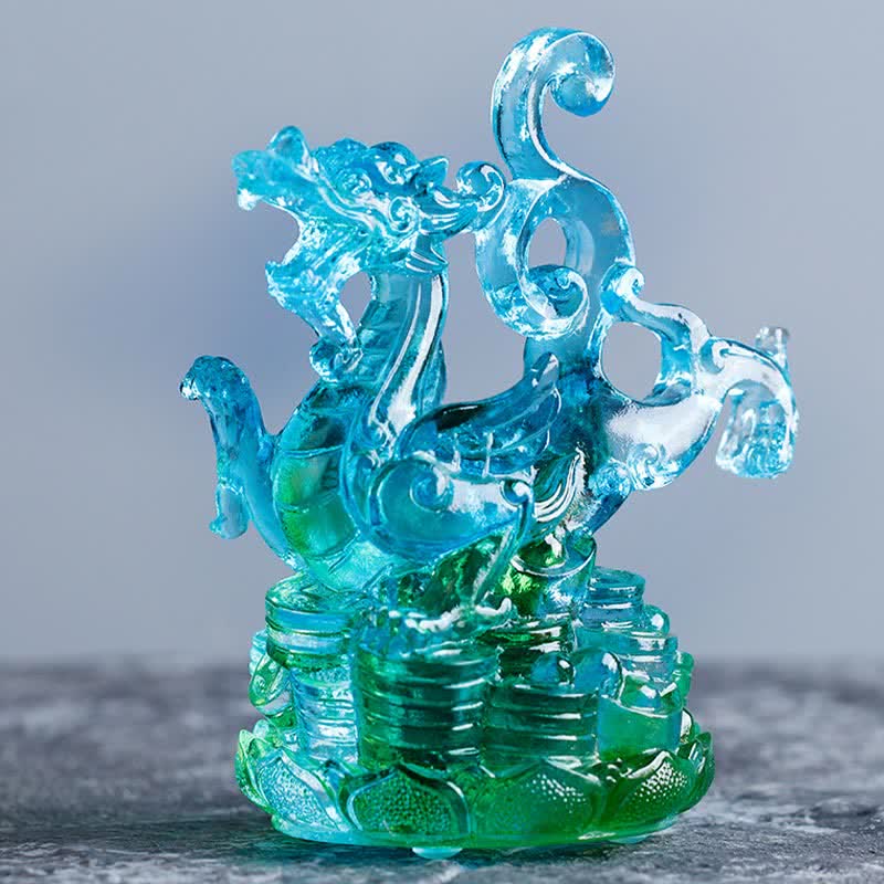 WOFS、World of Feng Shui、風水、クリスタル置物 Buddha Stones Feng Shui Four Symbols Azure Dragon Handmade Liuli