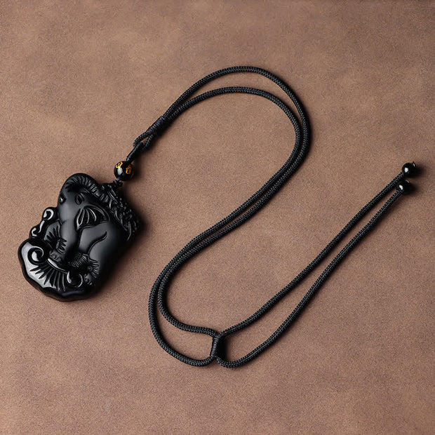 Buddha Stones Black Obsidian Elephant Protection String Necklace Pendant Key Chain Necklaces & Pendants BS Black Obsidian String Necklace