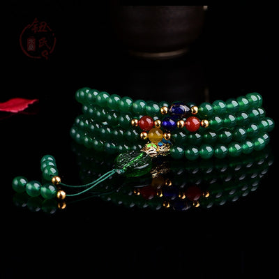 Buddha Stones 108 Mala Beads Natural Green Agate Power Support Bracelet